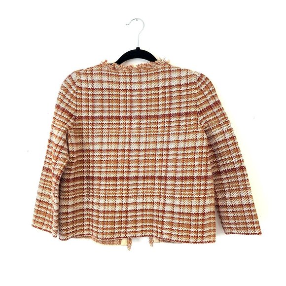 Weekend MaxMara Tilly Tweed Open Front Blazer Fringe Trim Flax Linen Plaid S - Picture 9 of 9